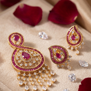 Imperial Nizam Luxury Splendor Ruby Cluster Pendant Set-Gold Finish