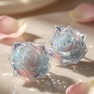 Seraphina Glitter Pastel Rose Minimal Studs-Platinum Finish