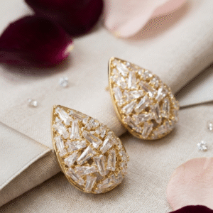 The Valencia Baguette Mosaic Teardrop Earrings-Gold Finish