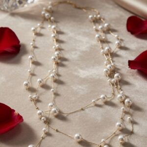Ethereal Cascade Pearl Strand Layering Floating Peral Necklace-Gold Finish