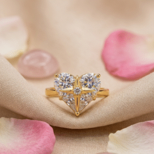 Lover's North Star Luxury Heart Shapped Diamond-Style Compass Adjustable Ring-Gold Finish