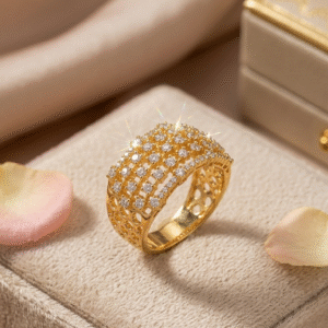 The Aurelia Honeycomb Band Multi-Row Diamond-Style Pave Adjustable Ring-Gold Finish