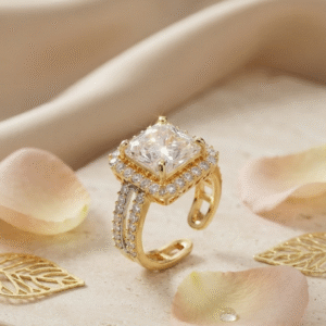 Prismatic Glacie Halo luxury Large Cushion-Cut Cocktail Adjustable Ring-Gold Finish