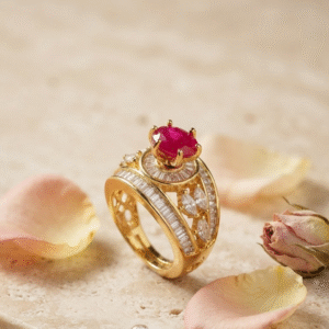 Scarlet Horizon Architectural Luxury Wide Tiered Ruby Adjustable Ring-Gold Finish