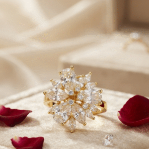 The Imperial Dahlia Marquise Diamond-Style Flower Burst Adjustable Ring-Gold Finish