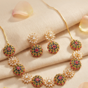 The Rajkumari Mosaic Multi-Gemstone Empress Dome Choker Set-Gold Finish