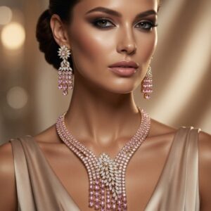 The Imperial Blush Multi-Strand Pink Sapphire-Style Statement Choker Set-Gold Finish