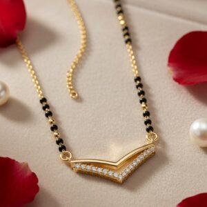 The Reya V-shaped Geometric Diamond-Style Mangalsutra-Gold Finish