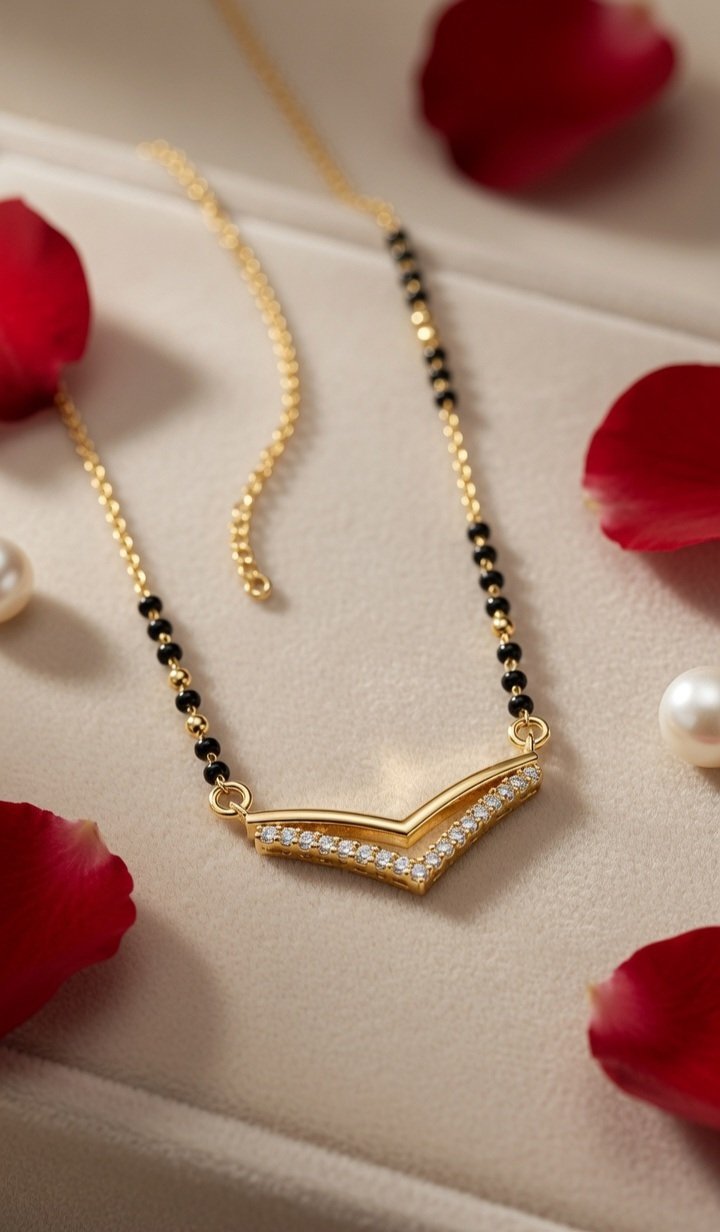 The Reya V-shaped Geometric Diamond-Style Mangalsutra-Gold Finish