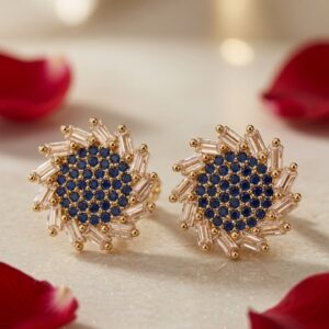 The Celestia Blue Sapphire Sunburst Studs-Gold Finish