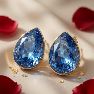 The Royal Azure Teardrop Sapphire  Studs-Gold Finish