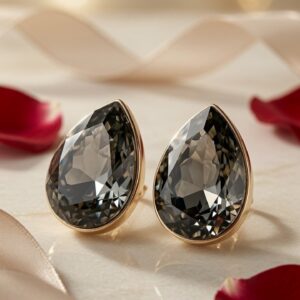 The Smoky Quartz Sovereign Obsidian Teardrop Studs-Gold Finish