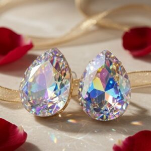 Sovereign Aurora Luxury Holographic Teardrop Studs-Gold Finish