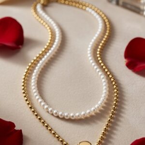 The Vivienne Layered Pearl And Geometric Cube Necklace-Gold Finish