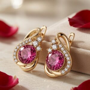 Rosalind Magenta Tourmaline And Pavè Studs-Gold Finish