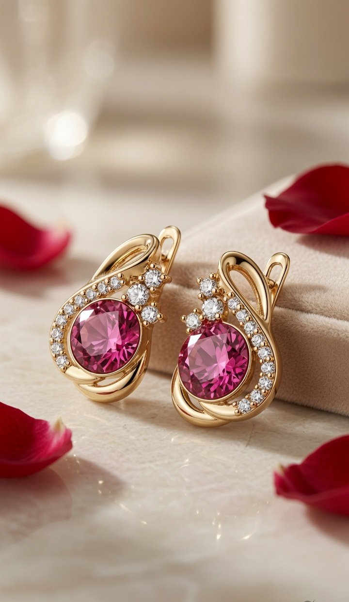 Rosalind Magenta Tourmaline And Pavè Studs-Gold Finish
