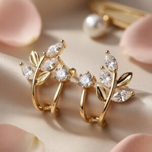 Daphne Botanical Olive Branch Marquise Earcuffs-Gold Finish