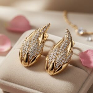 Iris Botanical Bud Marquise-Silhouette Hoops-Gold Finish