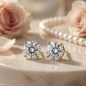 Celeste Brilliant Round-Cut Solitaire Studs-Gold Finish