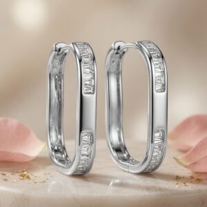 Penelope Channel-Set Geometric Baguette Hoops-Platinum Finish