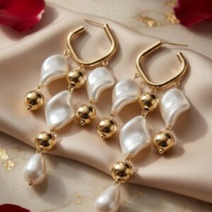 Calypso Baroque Pearl Chandelier Hoop Earrings-Gold Finish