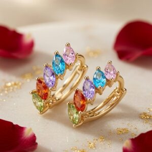 Celemtine Multi-Gemstone Marquise Rainbow Hoops-Gold Finish