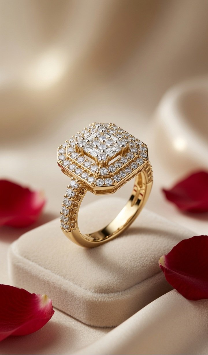 The Genevieve Geometric Princess-Cut Illusion Adjustable Ring-Gold Finish