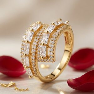 Alessia Architectural Luminary Pave Wide Adjustable Ring-Gold Finish