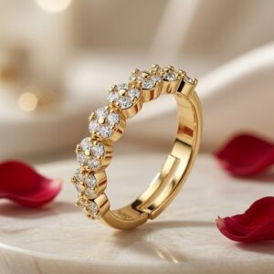 Rosette Fluer Pave Flower Eternity Adjustable Ring-Gold Finish