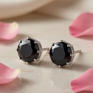 The Noir Eclipse Round Cut Black Spinel Studs-Platinum Finish