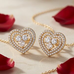 Promise Heart Miniature With Cushion Studs-Gold Finish
