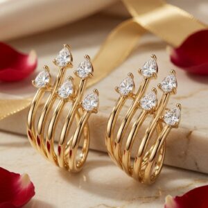The Sienna Multi-Band Pear Cut Earcuffs-Gold Finish