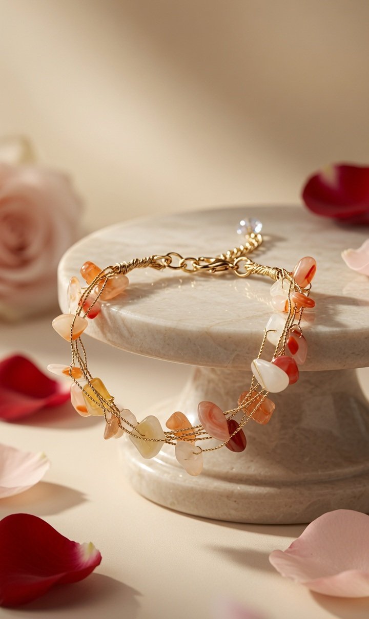 Sienna Sunset Raw Agate Wire Bracelet-Gold Finish
