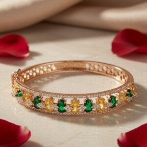 The Mosaic Royal Emerald And Citrine Kada Bracelet-Rose Gold Finish