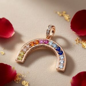 The Iris Spectrum Arch Rainbow Charm Pendant-Gold Finish