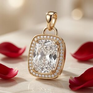 The Crown Cushion Diamond-Style Halo Pendant-Gold Finish