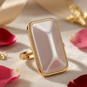Minimalist Emerald-Cut Mother Of Pearl Adjustable Ring-Gold Finish