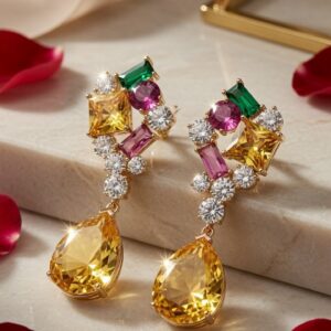 The Astrea Mosaic Chandelier Earrings-Gold Finish