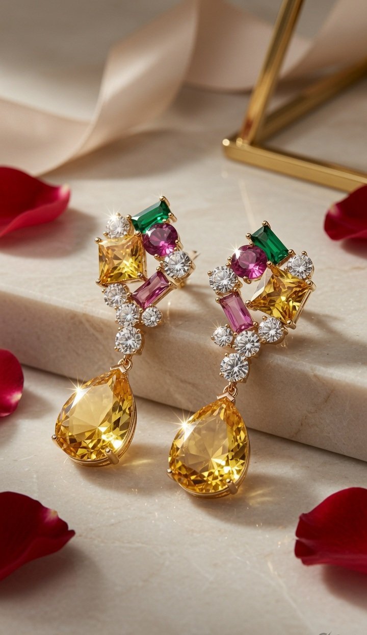 The Astrea Mosaic Chandelier Earrings-Gold Finish