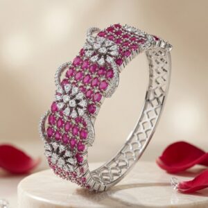 The Crimson Empress Ruby And Diamond-Style Kada Bracelet-Platinum Finish
