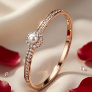 Aurelia Peral Halo Channel-Set Kada Bracelet-Gold Finish