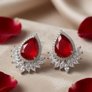 Imperial Ruby Marquise Sunburst Ruby Studs-Platinum Finish