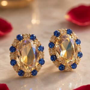 The Royal Champagne Oval Sapphire Studs-Gold Finish