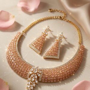 Imperial Peach Blush Pink Morganite Geometric Choker Set-Gold Finish