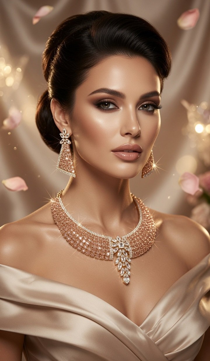 Imperial Peach Blush Pink Morganite Geometric Choker Set-Gold Finish - Image 2