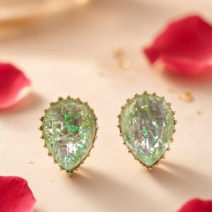 The Iridescent Mint Green Teardrop Prism Foil Earrings-Gold Finish