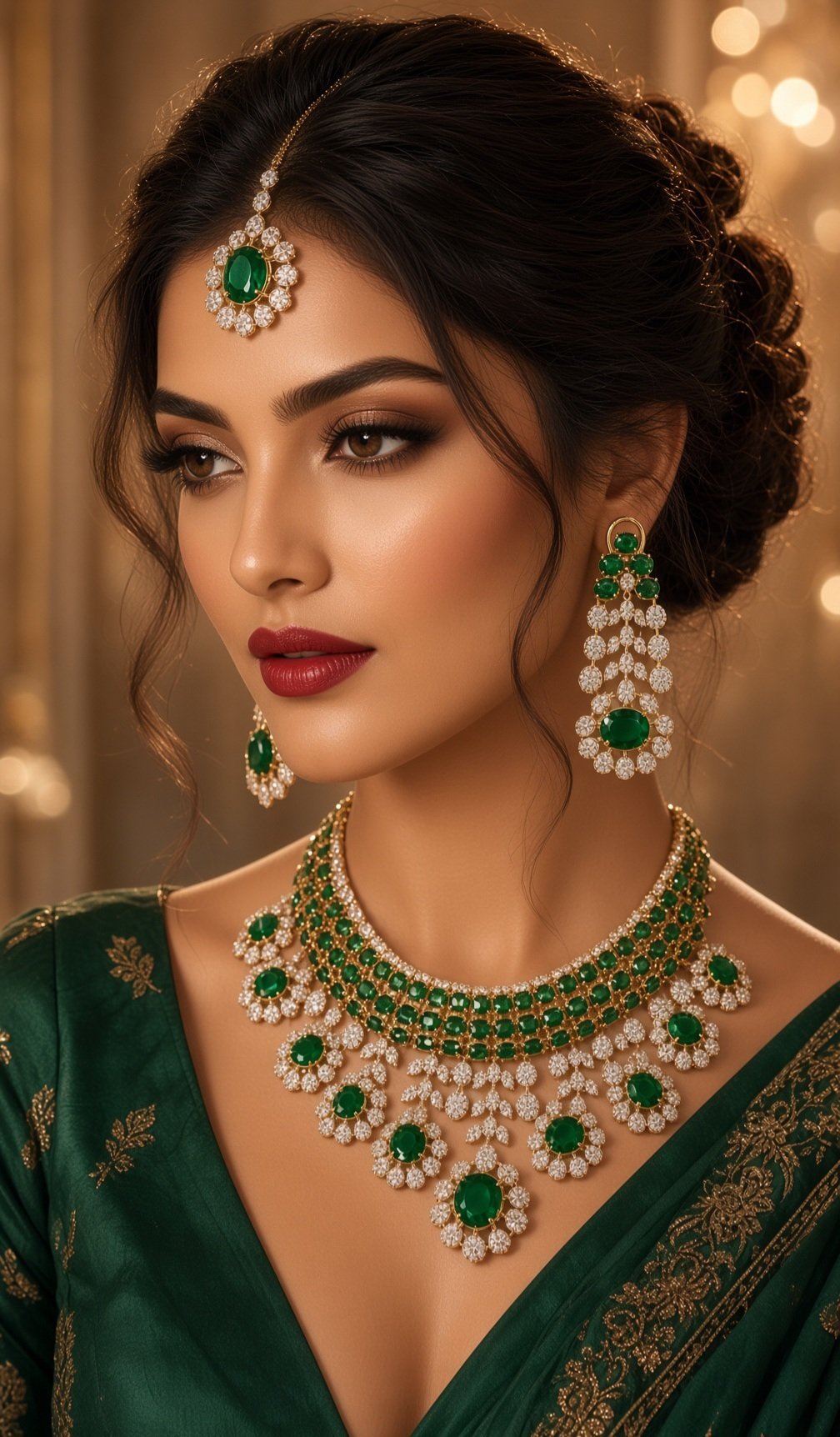 Sovereign Emerald Bloom Maharani Nizam Cz Choker Set With Mangtika-Gold Finish - Image 2