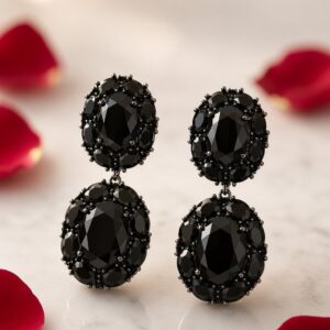 The Duet Drop Oval Double Earrings-Black Rhodium Finish