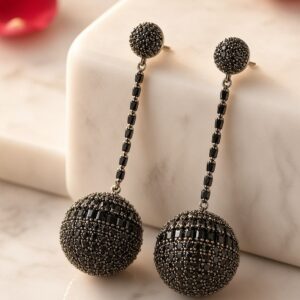 The Obsidian Globe Black Spinel Pave Orob Drop Dangles Earrings-Black Rhodium Finish
