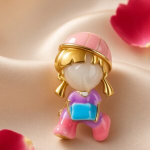The Opaline Delivery Girl Enamel Courier Figurine Brooch-Gold Finish